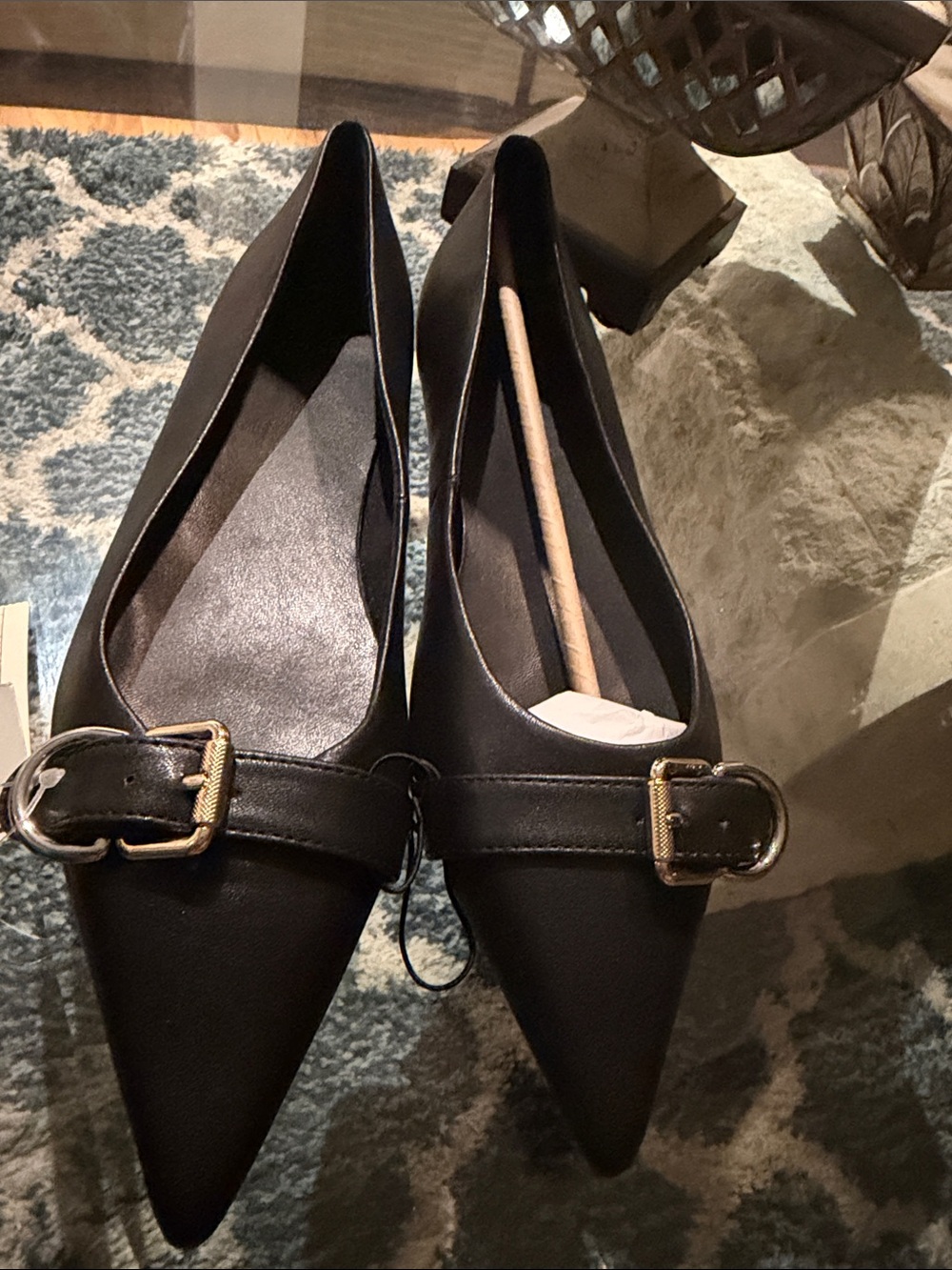 a new day Black Pointed Flats with Gold and Silver Buckle Accent